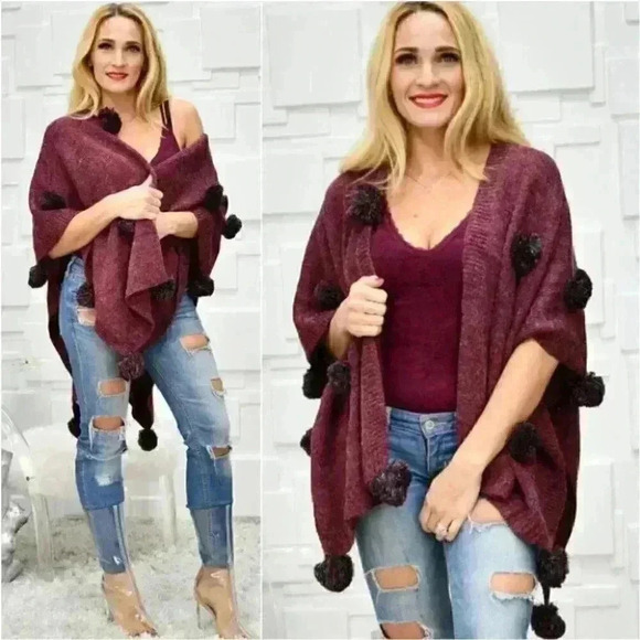 Sweater Shrug Wrap Tan | Moda Me Couture® PlayFul Pom Pom Wrap Shrug